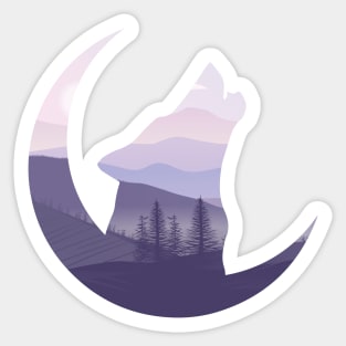 Wolf purple landscape silhouette howling to the moon Sticker